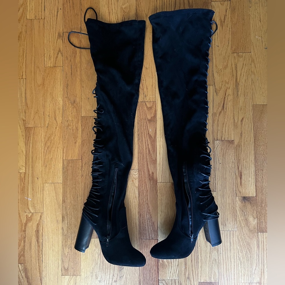 J Adams thigh high lace up black boots size 6